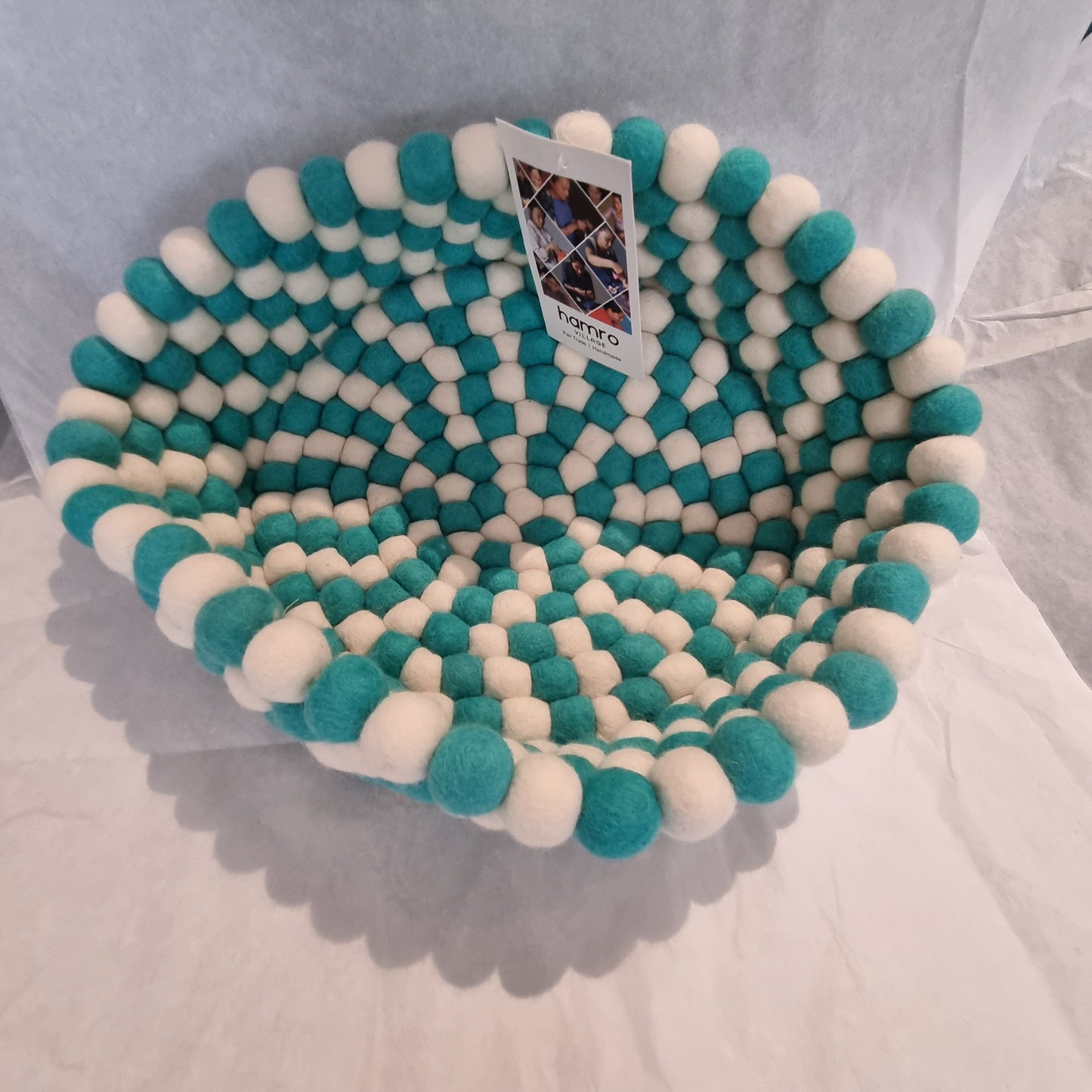 Blue & White Felted Ball Basket