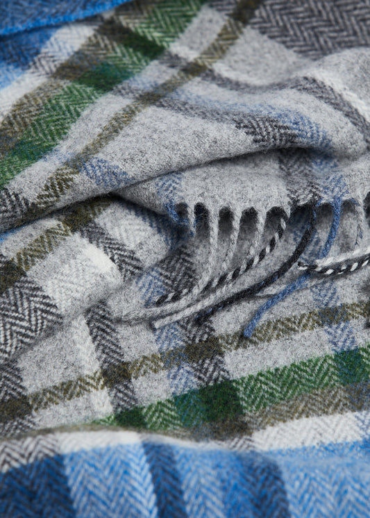 Blue and Grey Tartan Lambswool Scarf