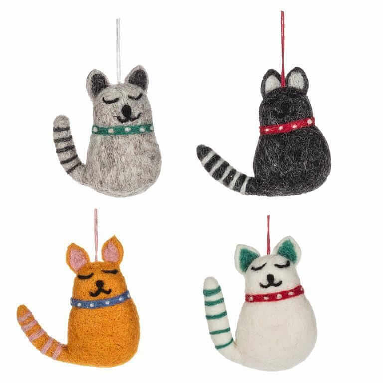 Felted Wool Smiling Cat Ornaments-Holiday Ornaments-Pretty Clean Shop