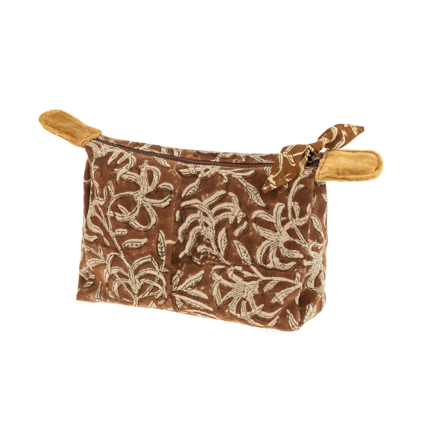 Block Print Zipper Pouch - Saffron