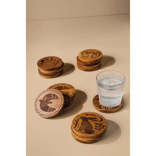 Acacia Engraved Coasters Set of 4 - Timber | prettycleanshop