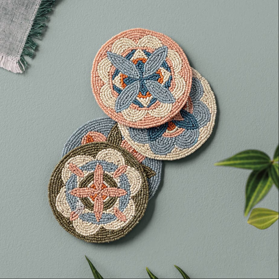 Hand Beaded Coasters - Set of 4