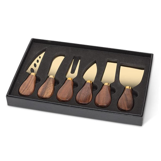 Gold Walnut Handled Cheese Knives - Set of 6