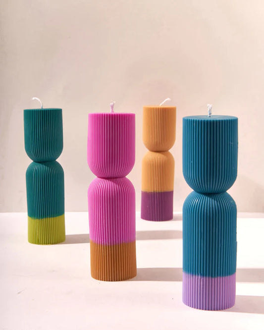 Colour Block Pillar Candle - Blue/Violet