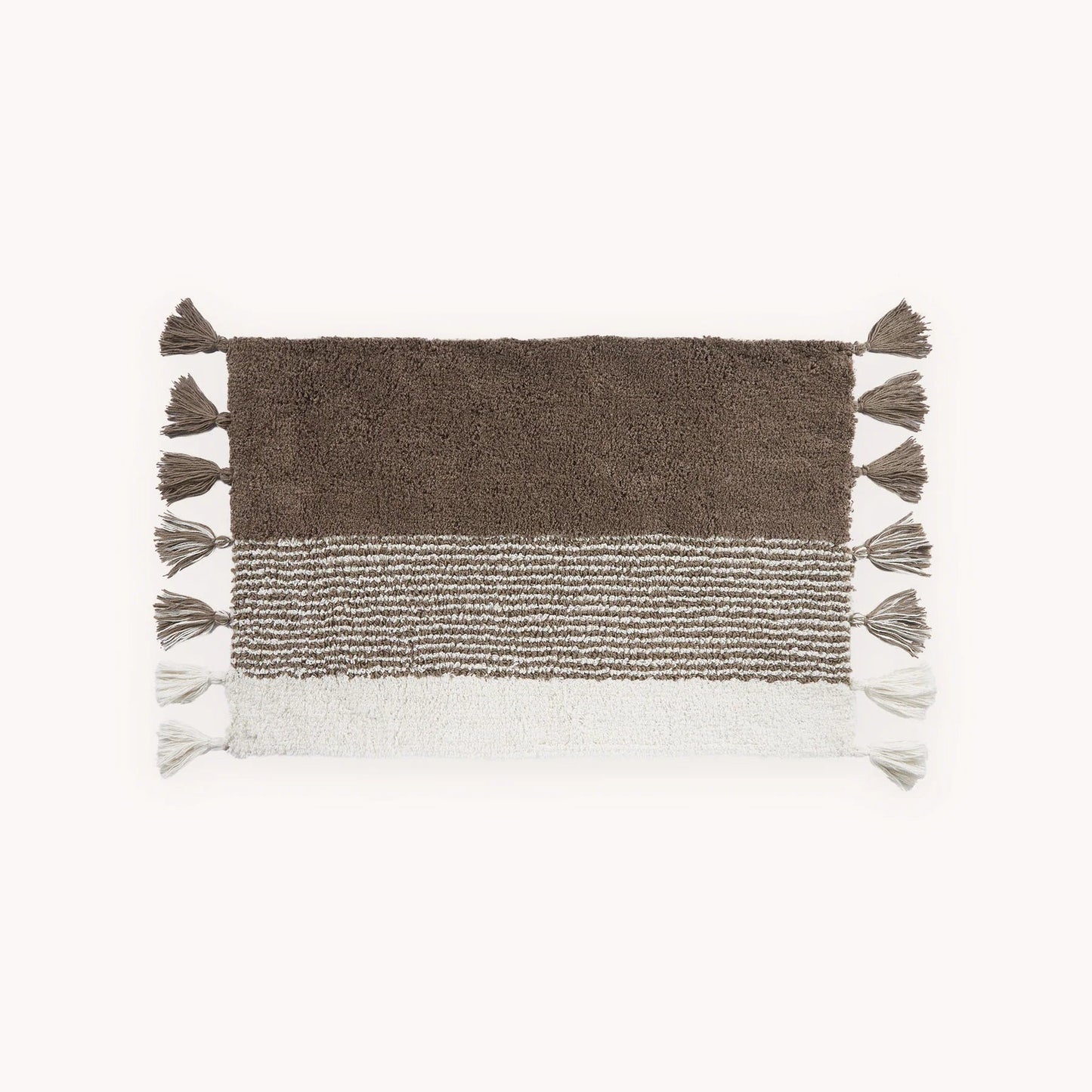 Cotton Reversible Bath Mat - Half Thin Stripe Taupe