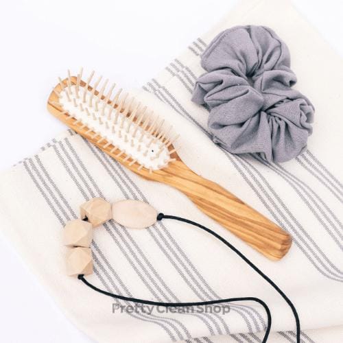 Hairbrush Olivewood Rectangular with Hornbeam Pins | prettycleanshop