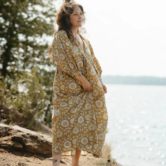 Mira Midi Dress - Gold Sona | prettycleanshop.myshopify.com
