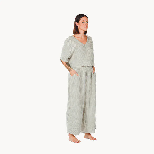Striped Crinkle Pocketed Pant - Charcoal | prettycleanshop.myshopify.com