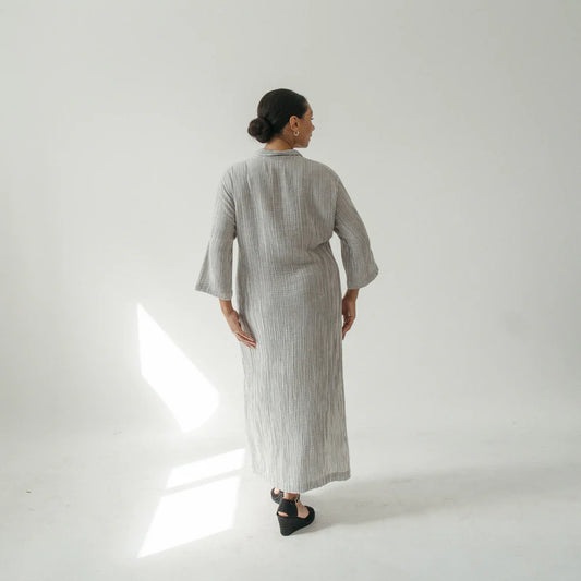 Striped Crinkle Shirt Dress - Charcoal