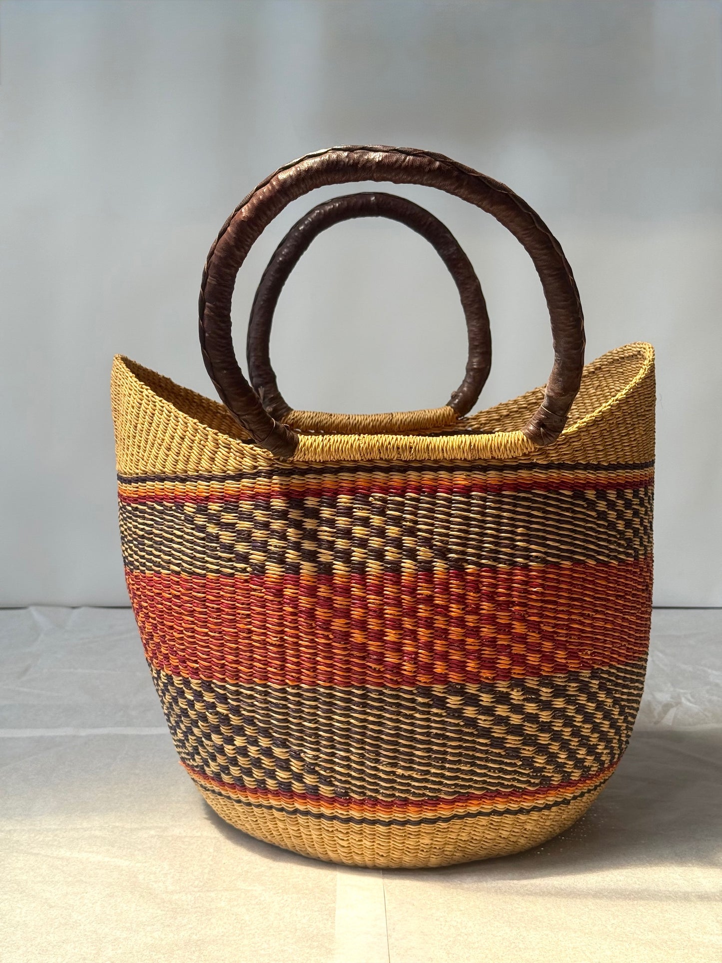 African Market Shopping Basket - Bolga Black & Orange