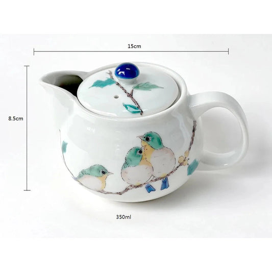 Kutani Ware Green Bird Japanese Porcelain Tea Set