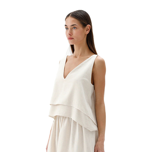Linen-Cotton Tank Blouse - One Size - by Pokoloko