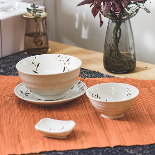 Mino Yaki White Sakura Japanese Porcelain Big Noodle Bowl