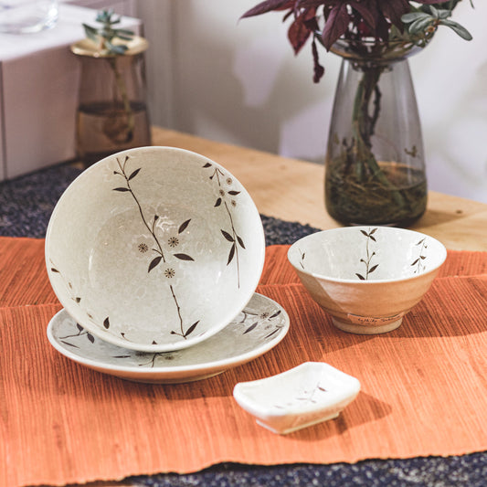 Mino Yaki White Sakura Japanese Porcelain Big Noodle Bowl