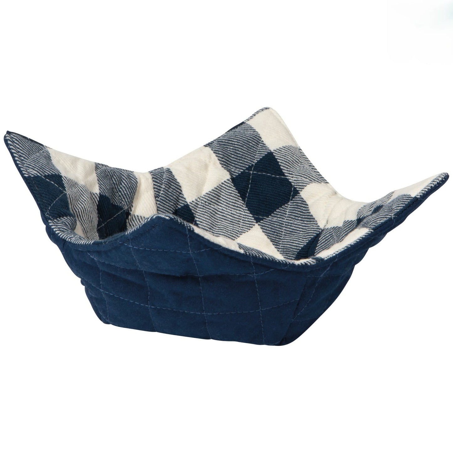 Blue and white checkered fabric boat on a white background