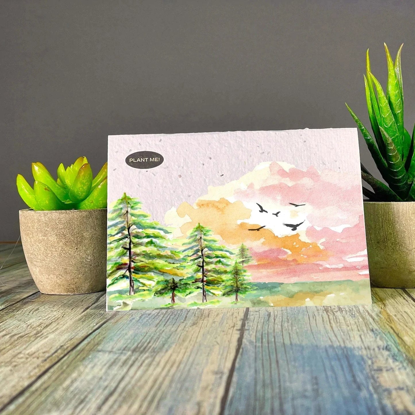 Blank - Watercolour Sunset Landscape with Birds | prettycleanshop