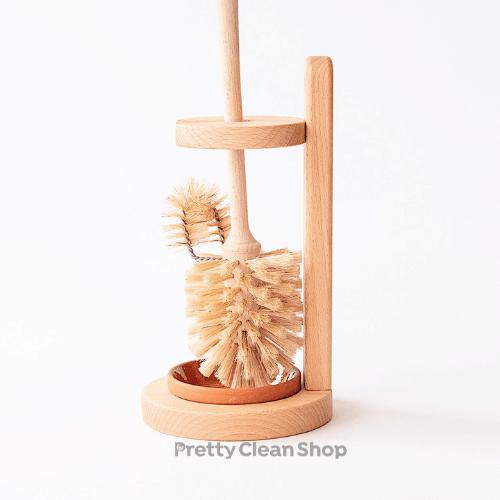 Toilet Brush With Edge Cleaner in Wooden Stand by Redecker