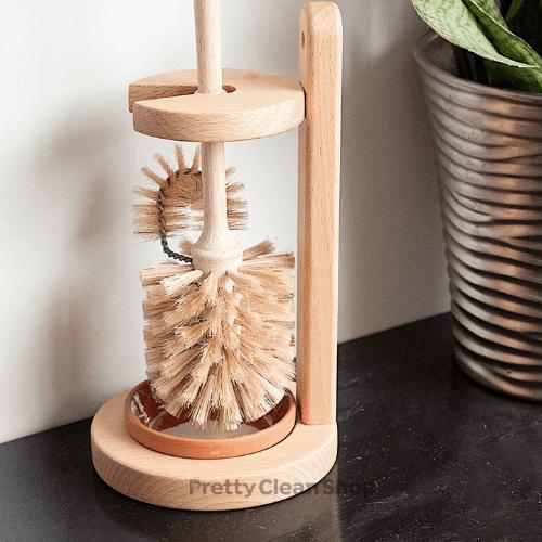 Toilet Brush With Edge Cleaner in Wooden Stand by Redecker