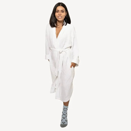 Turkish Cotton Robe - Crinkle White