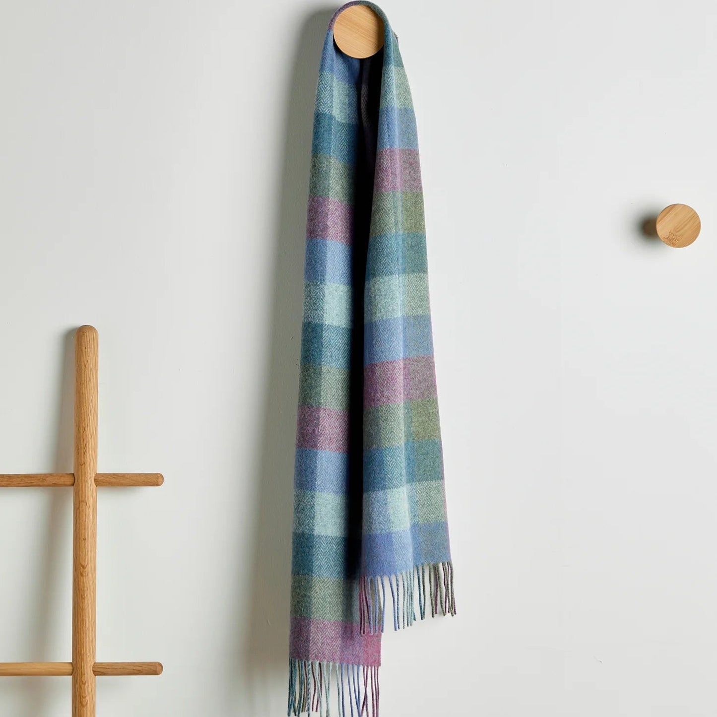 Damask Green Turquoise Check Lambswool Scarf