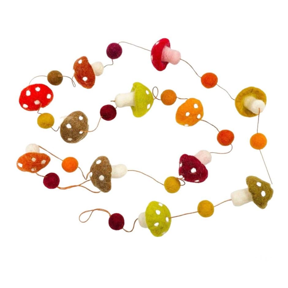 Felted Wool Mushroom Garland | prettycleanshop