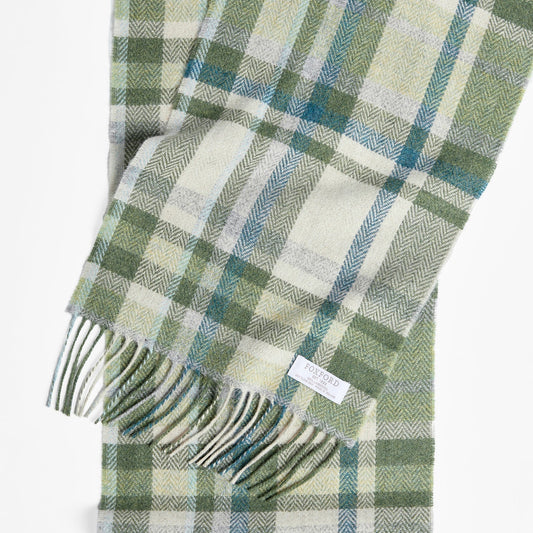 Green, Turquoise & Cream Tartan Lambswool Scarf