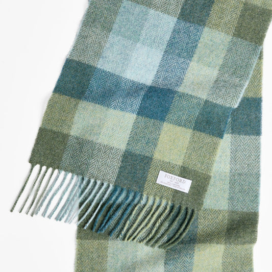 Green & Blue Check Lambswool Scarf-Scarves & Shawls-Pretty Clean Shop