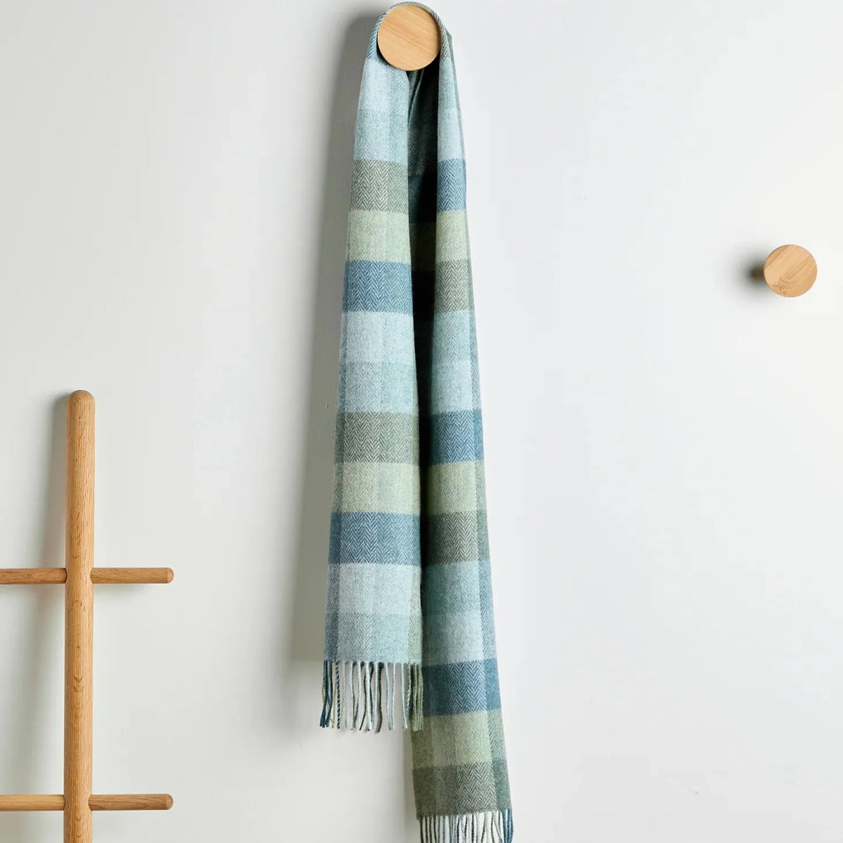Green & Blue Check Lambswool Scarf-Scarves & Shawls-Pretty Clean Shop