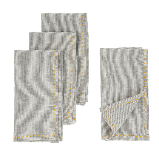 Linen Pinstripe Napkins Set of 4 - Grey