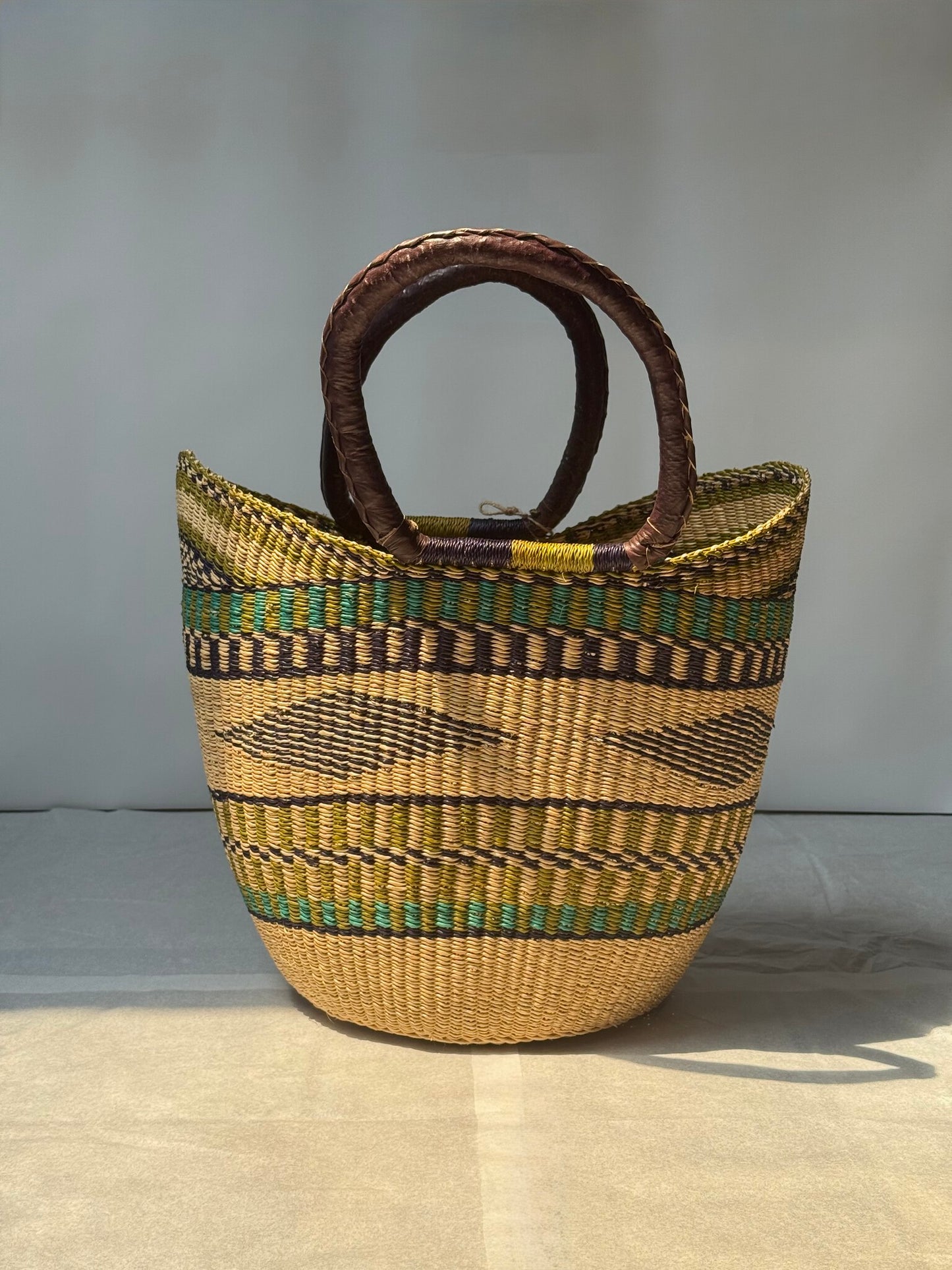 African Market Shopping Basket - Bolga Green & Navy
