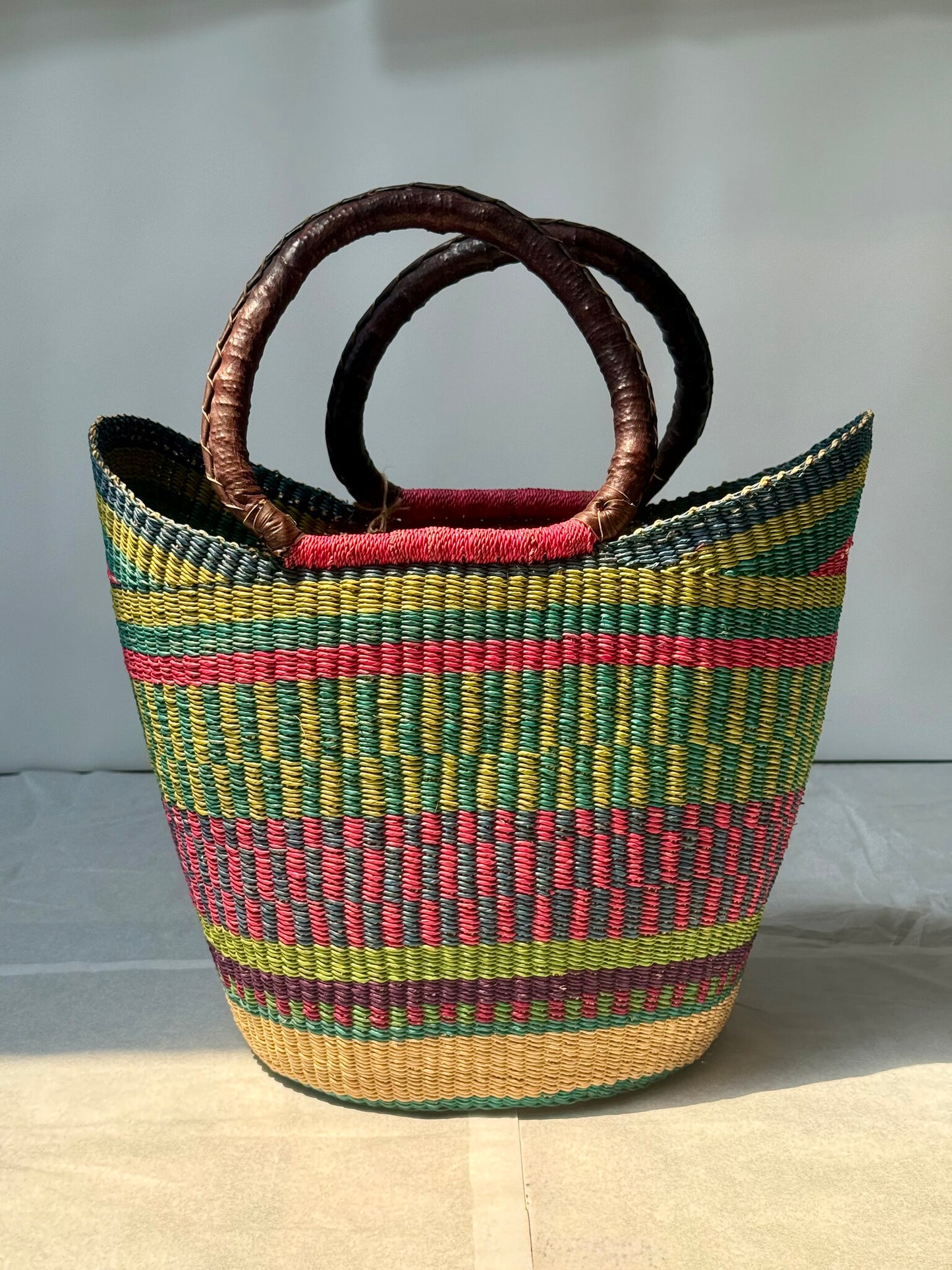 African Market Shopping Basket - Bolga Green & Teal