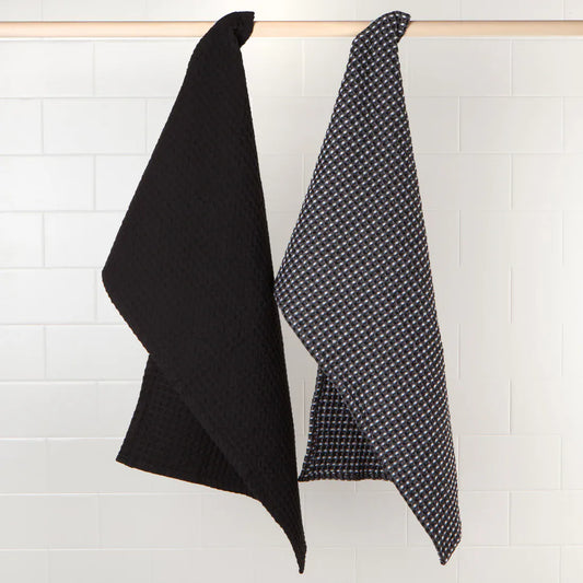 Kitchen Tea Towels Second Spin 100% Recycled - Black Waffle | prettycleanshop.myshopify.com