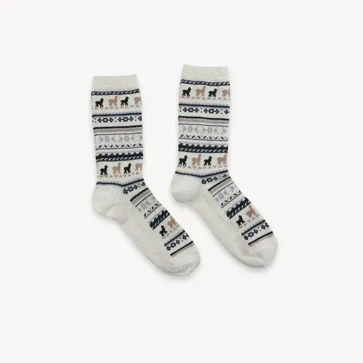 Alpaca Socks - Print - Kids - White-Socks-Pretty Clean Shop