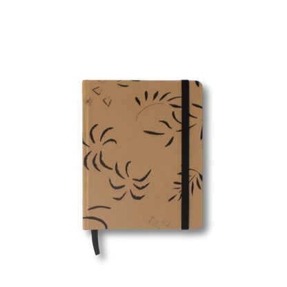 Handmade Hardcover Fabric Notebook Living Catalina Sanchez Black Leaves on Brown - Pocket Prettycleanshop
