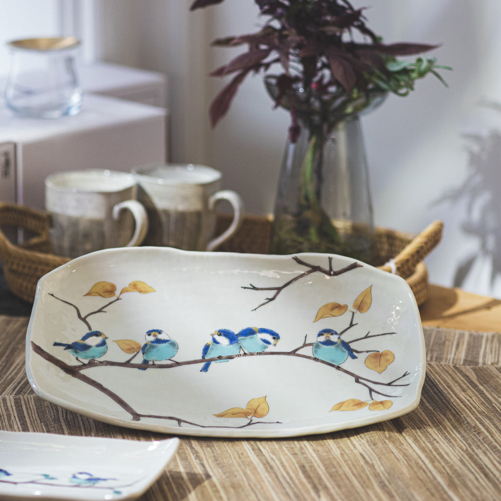 Kutani Ware Chickadees Japanese Porcelain Large Plate