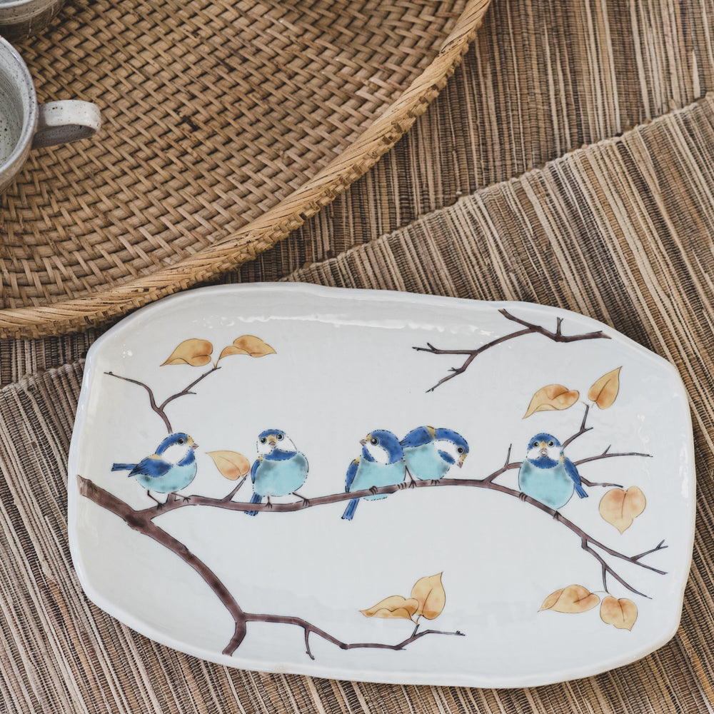Kutani Ware Chickadees Japanese Porcelain Large Plate
