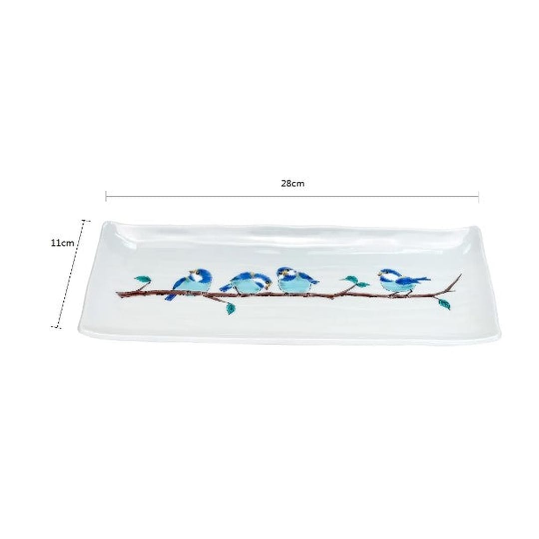 Kutani Ware Chickadees Japanese Porcelain Rectangular Plate-Serveware-Pretty Clean Shop