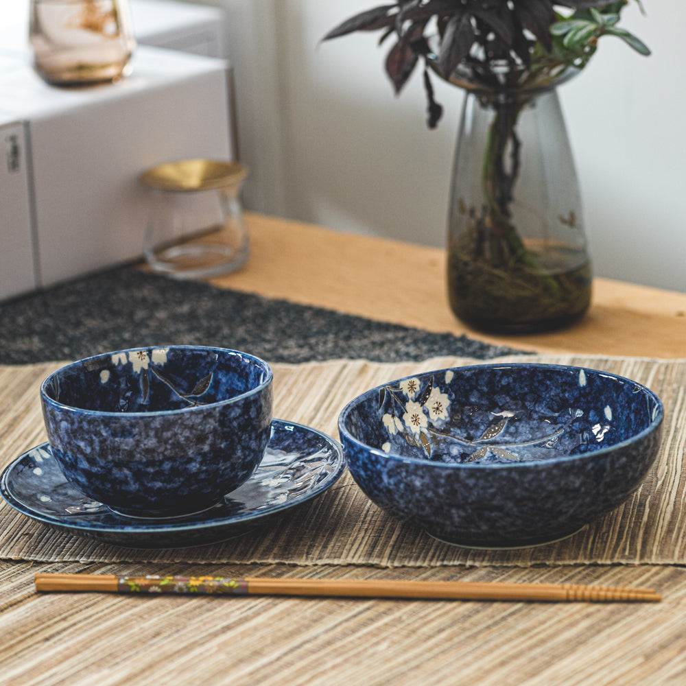 Mino Yaki Blue Sakura Japanese Porcelain Bowl