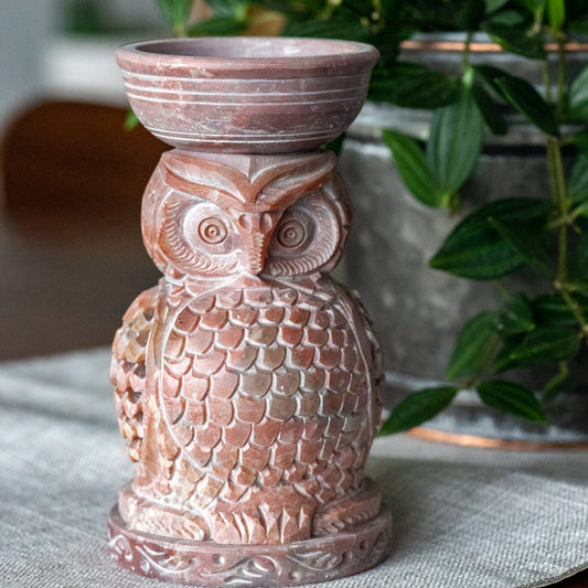 Handmade Soapstone Candle Essential Oil Diffuser - Owl | prettycleanshop.myshopify.com