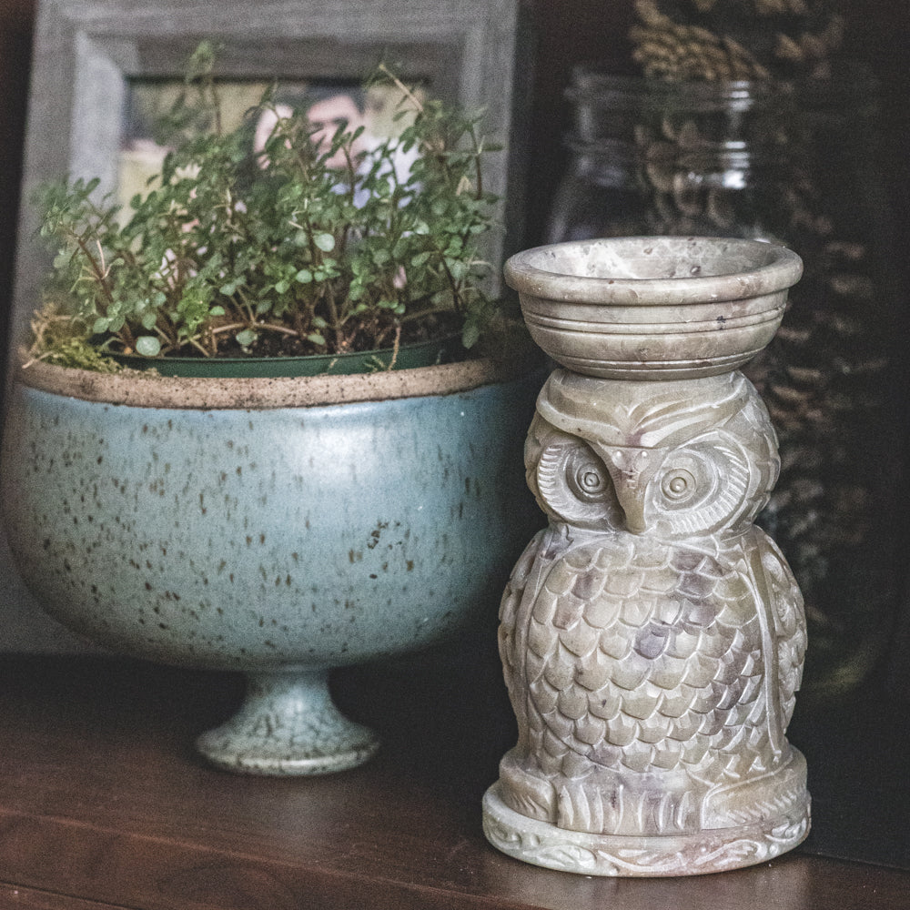 Handmade Soapstone Candle Essential Oil Diffuser - Owl