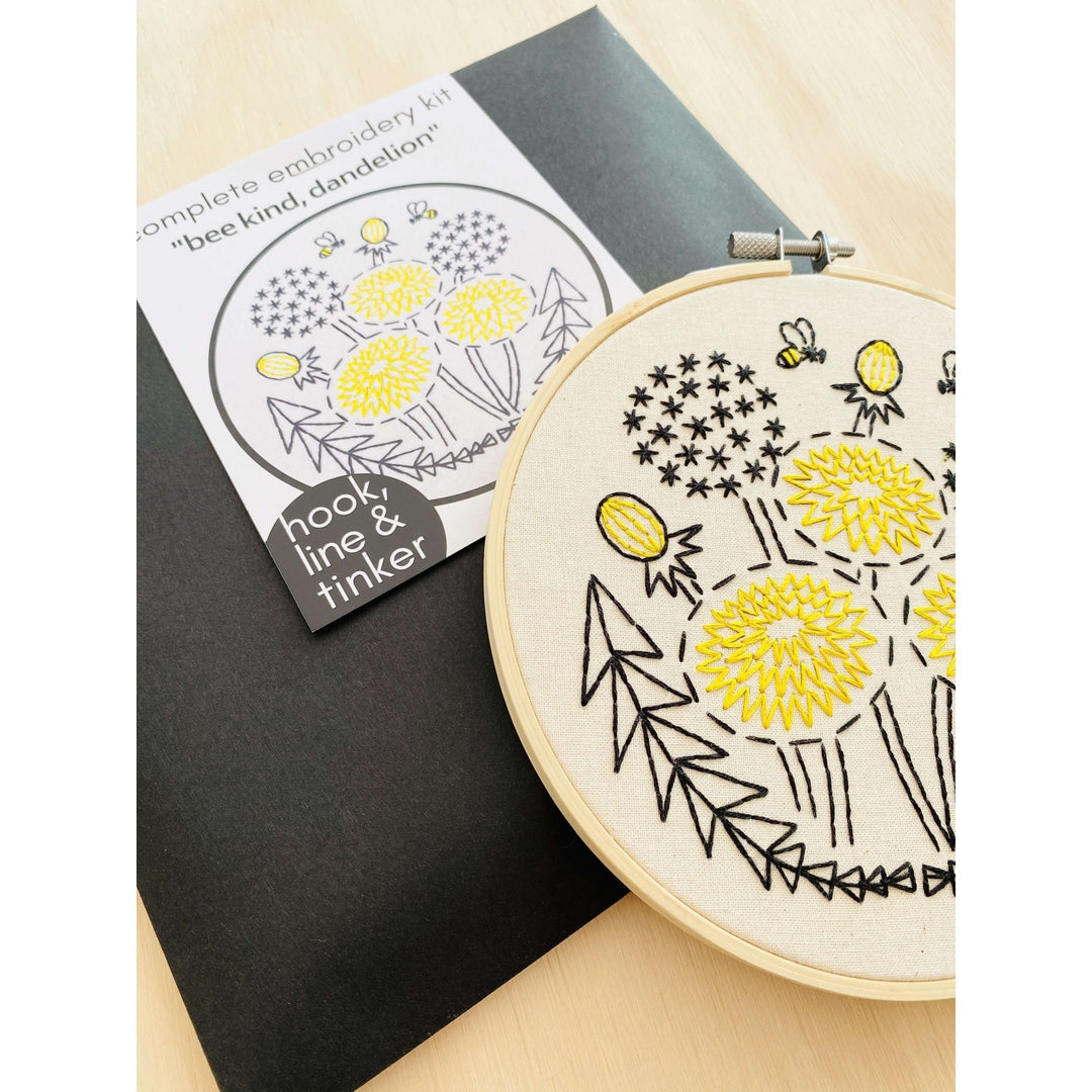 Bee Kind Dandelion - Embroidery Kit by Hook, Line & Tinker Hook, Line & Tinker Embroidery Kits Inc Prettycleanshop
