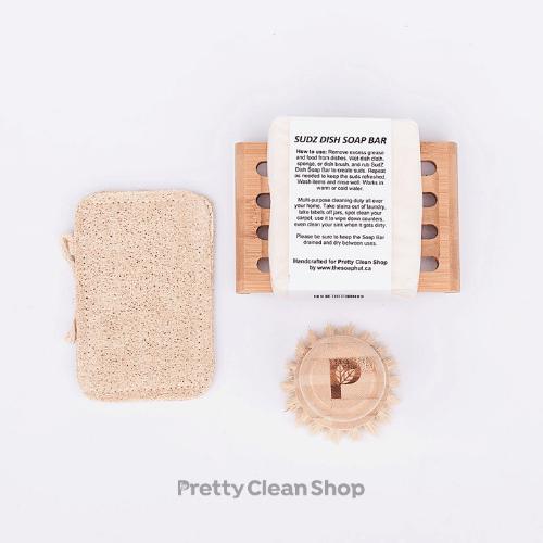 Dish Washing Set Bamboo - with solid dish soap bar Kitchen Pretty Clean Shop Prettycleanshop