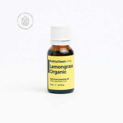 Essential Oil - Lemongrass Organic Essential oils Pretty Clean Living 15ml in glass bottle with drip Prettycleanshop