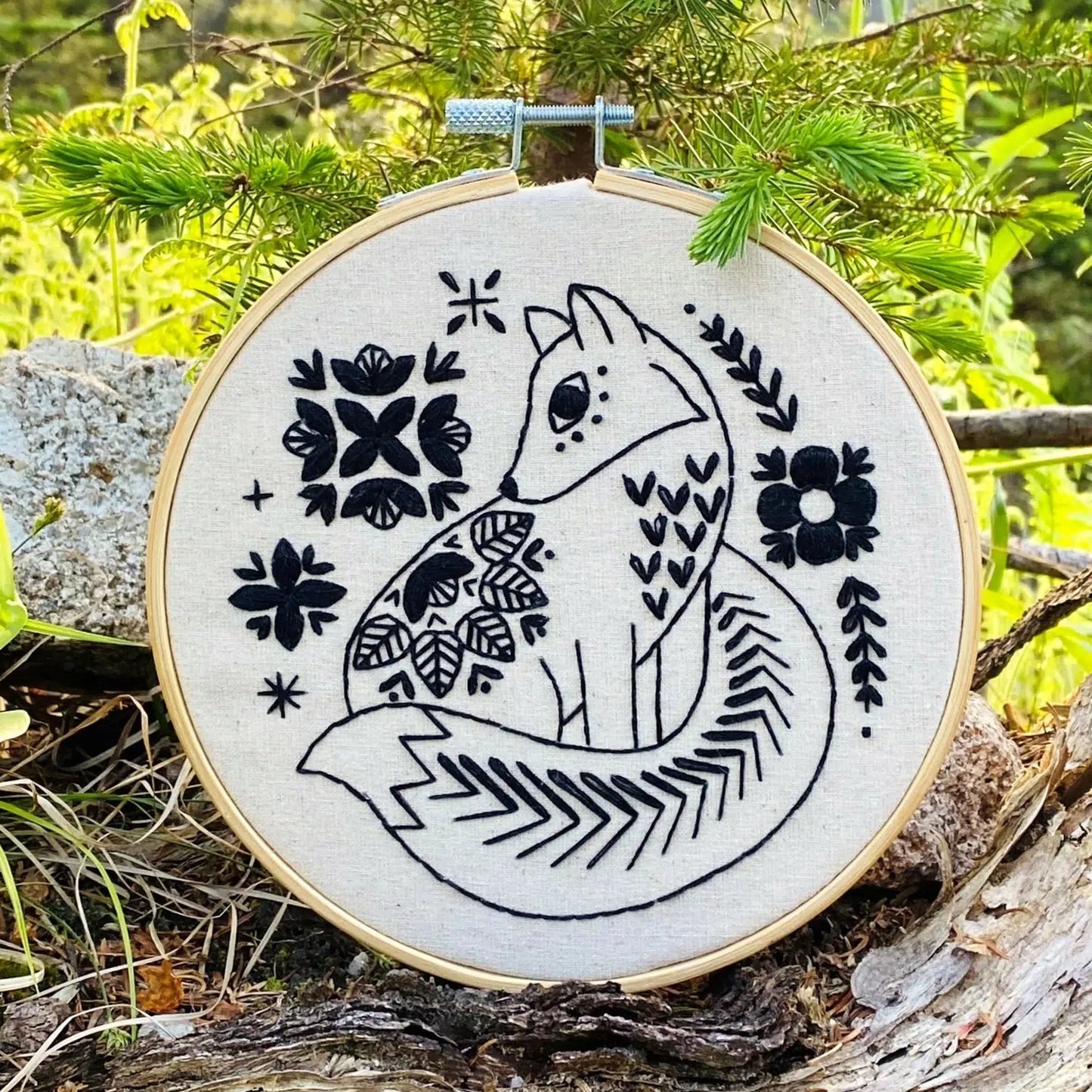 Folk Fox - Embroidery Kit by Hook, Line & Tinker BLACK Living Hook, Line & Tinker Embroidery Kits Inc Prettycleanshop