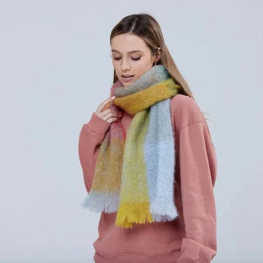 Mohair Gold/Blue Giant Scarf-Scarves & Shawls-Pretty Clean Shop