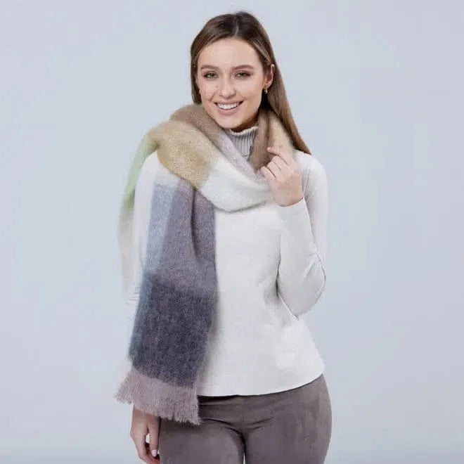 Mohair White/Mink Giant Scarf-Scarves & Shawls-Pretty Clean Shop