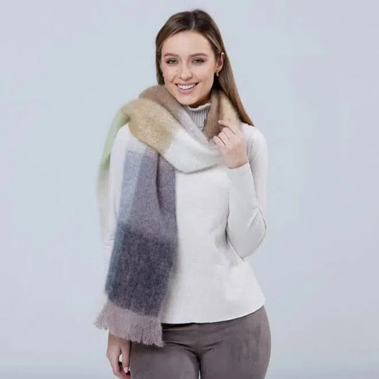 Mohair White/Mink Giant Scarf-Scarves & Shawls-Pretty Clean Shop