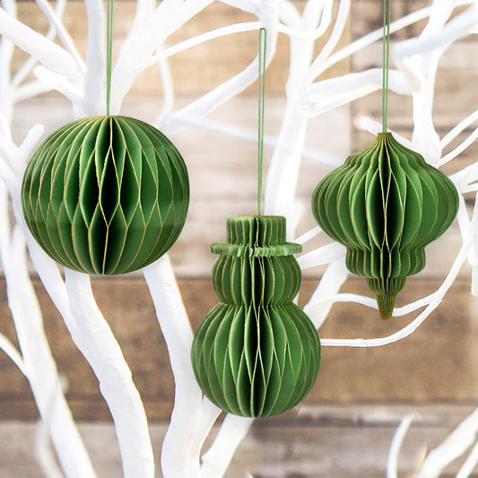 Handmade Honeycomb Ornaments - 100% Recycled Cotton Paper Set of 6 - by PaperSpree Holiday PaperSpree Prettycleanshop