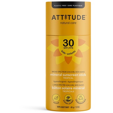 Plastic Free Mineral Sunscreen Stick SPF 30 Kids by Attitude Beauty + Wellness Attitude Tropical Prettycleanshop