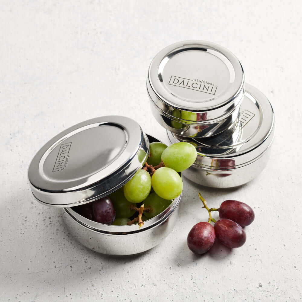Stainless Steel 3 Nesting Round Snack Set On the Go Dalcini Prettycleanshop